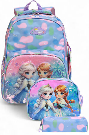 Kidessa 2035 Anatomik Sırtlı Yapılı Unisex Beslenmeli İlkokul Çantası - NKT02035-mavi-pembe-TEKEBAT