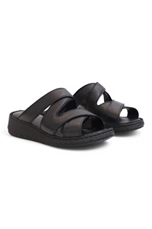 Konfores 2120 Ultra Hafif Esnek Tabanlı Hakiki Deri Tam Anatomik Kadın Terlik - NKT02120-siyah-41