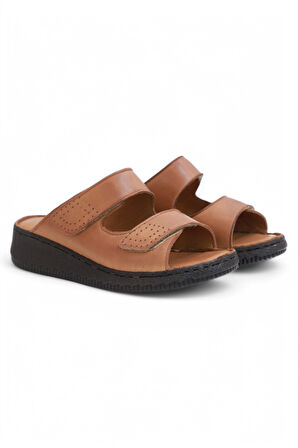 Konfores 2122 Ultra Hafif Esnek Tabanlı Hakiki Deri Tam Anatomik Kadın Terlik - NKT02122-TABA-39