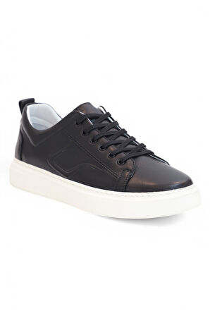 Konfores 2124 Hakiki Deri Anatomik Tabanlı Ultra Hafif Erkek Sneakers Ayakkabı - NKT02124-siyah-beyaz-40