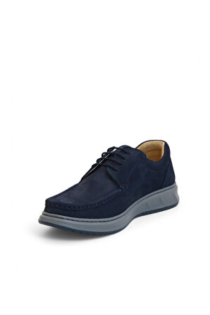 Konfores 2132 Hakiki Deri Üst Kalite Anatomik Tabanlı Erkek Günlük Casual Ayakkabı - NKT02132-Lacivert-Nubuk-45