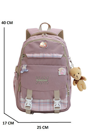 Relaxion 2144-1396 Kore Tarzı Unisex Çocuk Üçlü Set İlkokul Sırt Çantası - NKT02144-Gülkurusu-TEKEBAT