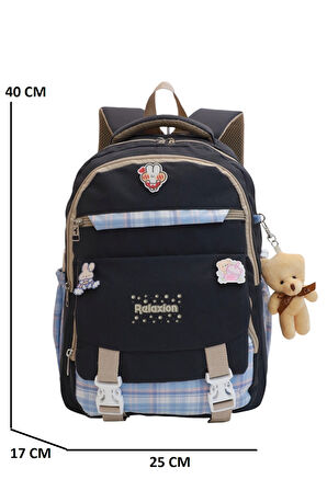 Relaxion 2144-1396 Kore Tarzı Unisex Çocuk Üçlü Set İlkokul Sırt Çantası - NKT02144-siyah-mor-TEKEBAT