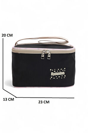 Relaxion 2144-1396 Kore Tarzı Unisex Çocuk Üçlü Set İlkokul Sırt Çantası - NKT02144-siyah-pembe-TEKEBAT
