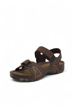 2145-9829 Tam Anatomik Bantlı Günlük ve Deniz,Havuz Gibi Islak Zeminler İçin Uyumlu Erkek Sandalet - NKT02145-kahverengi-42