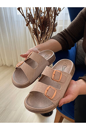 Pien-2150 Ayarlanabilir Çift Tokalı Ekstra Yumuşak Anatomik Tabanlı Kadın Terlik - NKT02150-ALTIN-36