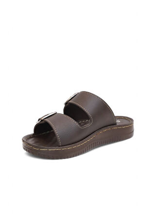 2156 Çift Tokalı Tam Anatomik Tabanlı Günlük,Umre ve Hac İçin Uyumlu Erkek Terlik - NKT02156-kahverengi-44