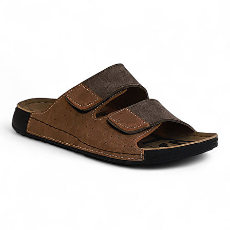 2157 Çift Cırtlı Tam Anatomik Tabanlı Günlük,Umre ve Hac İçin Uyumlu Erkek Terlik - NKT02157-kahverengi-45