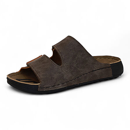 2157 Çift Cırtlı Tam Anatomik Tabanlı Günlük,Umre ve Hac İçin Uyumlu Erkek Terlik - NKT02157-kahverengi-45