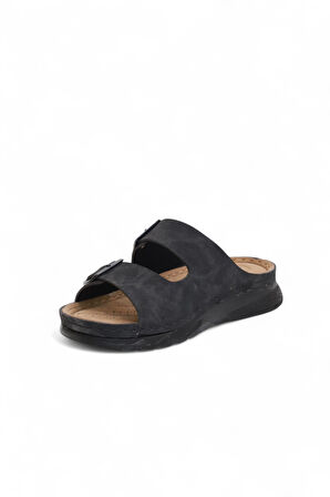 2160 Çift Tokalı Tam Anatomik Tabanlı Günlük,Umre ve Hac İçin Uyumlu Erkek Terlik - NKT02160-siyah-40