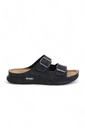 2160 Çift Tokalı Tam Anatomik Tabanlı Günlük,Umre ve Hac İçin Uyumlu Erkek Terlik - NKT02160-siyah-42