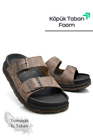2161 Çift Tokalı Tam Anatomik Tabanlı Günlük,Umre ve Hac İçin Uyumlu Erkek Terlik - NKT02161-kahverengi-40