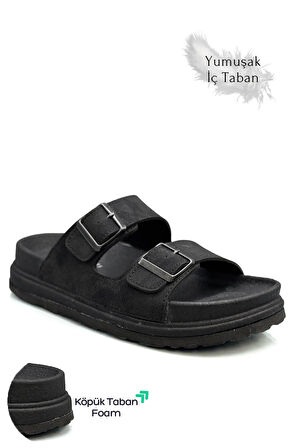 2161 Çift Tokalı Tam Anatomik Tabanlı Günlük,Umre ve Hac İçin Uyumlu Erkek Terlik - NKT02161-siyah-40