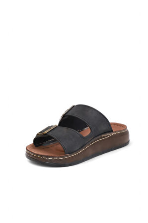 2163 Çift Tokalı Tam Anatomik Tabanlı Günlük,Umre ve Hac İçin Uyumlu Erkek Terlik - NKT02163-siyah-40