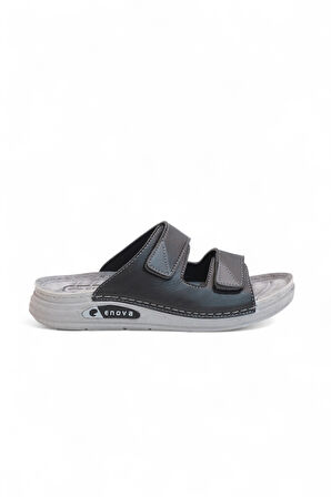 2166-Enova Çift Cırtlı Tam Anatomik Tabanlı Günlük,Umre ve Hac İçin Uyumlu Erkek Terlik - NKT02166-siyah-42