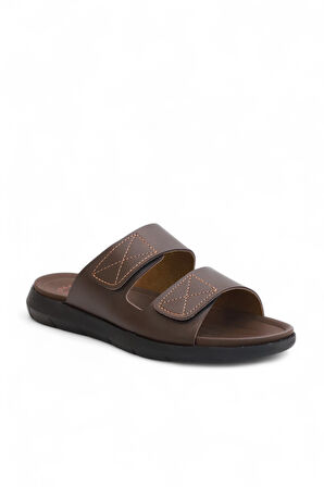 2168-GZR Çift Cırtlı Tam Anatomik Tabanlı Günlük,Umre ve Hac İçin Uyumlu Erkek Terlik - NKT02168-kahverengi-40