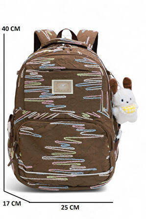 Relaxion 2173-1430 İthal Ürün Kız Çocuk Üçlü Set İlkokul Sırt Çantası - NKT02173-kahverengi-TEKEBAT