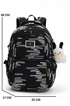 Relaxion 2173-1430 İthal Ürün Kız Çocuk Üçlü Set İlkokul Sırt Çantası - NKT02173-siyah-TEKEBAT