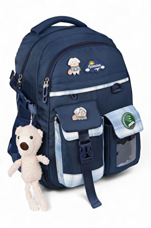 Relaxion 2174-1450 İthal Kore Tarzı Unisex Çocuk İlkokul Sırt Çantası - NKT02174-lacivert-TEKEBAT