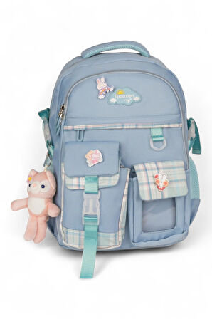 Relaxion 2174-1450 İthal Kore Tarzı Unisex Çocuk İlkokul Sırt Çantası - NKT02174-mavi-TEKEBAT