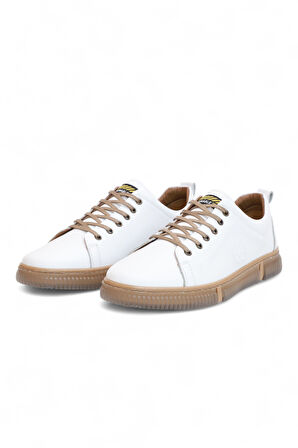 2180-LuısFıgo Hakiki Deri Üst Kalite Anatomik Tabanlı Erkek Günlük Sneakers Ayakkabı - NKT02180-BEYAZ-44
