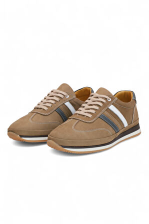 2181-LuısFıgo Hakiki Deri Üst Kalite Anatomik Tabanlı Erkek Günlük Sneakers Ayakkabı - NKT02181-Kum-44
