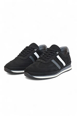 2181-LuısFıgo Hakiki Deri Üst Kalite Anatomik Tabanlı Erkek Günlük Sneakers Ayakkabı - NKT02181-siyah-nubuk-41