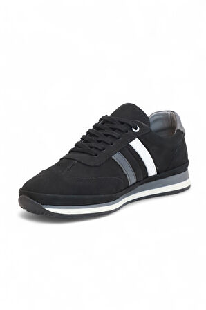 2181-LuısFıgo Hakiki Deri Üst Kalite Anatomik Tabanlı Erkek Günlük Sneakers Ayakkabı - NKT02181-siyah-nubuk-41
