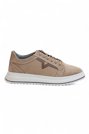 2182-Dropland Hakiki Deri Üst Kalite Anatomik Tabanlı Erkek Günlük Sneakers Ayakkabı - NKT02182-Kum-44