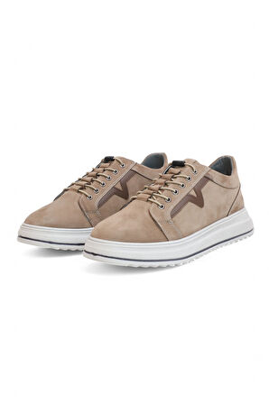 2182-Dropland Hakiki Deri Üst Kalite Anatomik Tabanlı Erkek Günlük Sneakers Ayakkabı - NKT02182-Kum-44