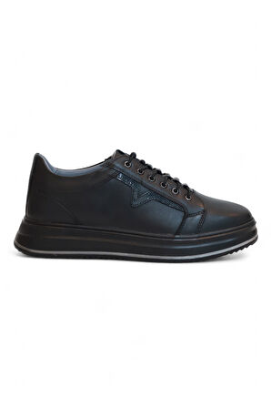 2182-Dropland Hakiki Deri Üst Kalite Anatomik Tabanlı Erkek Günlük Sneakers Ayakkabı - NKT02182-siyah-42