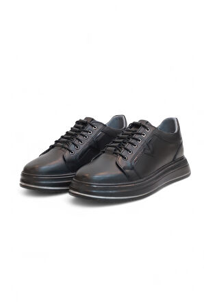 2182-Dropland Hakiki Deri Üst Kalite Anatomik Tabanlı Erkek Günlük Sneakers Ayakkabı - NKT02182-siyah-42