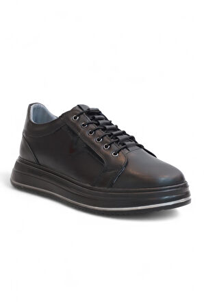 2182-Dropland Hakiki Deri Üst Kalite Anatomik Tabanlı Erkek Günlük Sneakers Ayakkabı - NKT02182-siyah-42