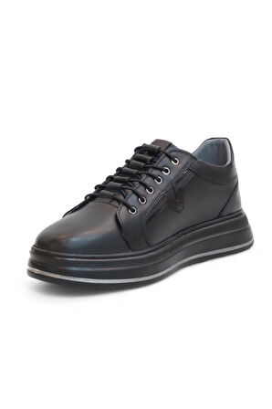 2182-Dropland Hakiki Deri Üst Kalite Anatomik Tabanlı Erkek Günlük Sneakers Ayakkabı - NKT02182-siyah-42