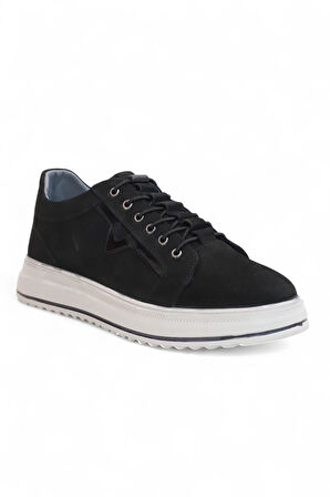 2182-Dropland Hakiki Deri Üst Kalite Anatomik Tabanlı Erkek Günlük Sneakers Ayakkabı - NKT02182-siyah-nubuk-40