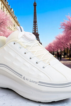 2190-Jamper Anatomik Tabanlı Otomatik Bağcıklı Erkek Sneakers Ayakkabı - NKT02190-BEYAZ-40