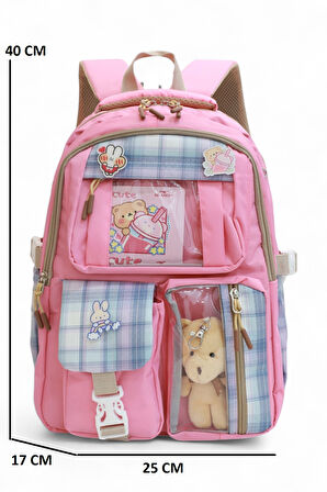 Relaxion 2203-1395 Kore Tarzı Unisex Çocuk Üçlü Set İlkokul Sırt Çantası - NKT02203-PEMBE-TEKEBAT