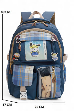 Relaxion 2203-1395 Kore Tarzı Unisex Çocuk Üçlü Set İlkokul Sırt Çantası - NKT02203-lacivert-TEKEBAT