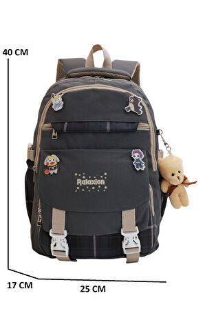 Relaxion 1396 Kore Tarzı Unisex Çocuk Üçlü Set İlkokul Sırt Çantası - NKT02206-siyah-mor-TEKEBAT