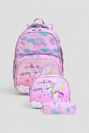 Relaxion 1370 Anatomik Sırt Yapılı Kabartmalı Figürlü Üçlü Set İlkokul Çantası - NKT02211-PEMBE-TEKEBAT