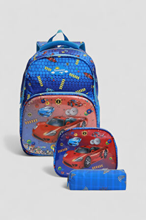 Relaxion 1370 Anatomik Sırt Yapılı Kabartmalı Figürlü Üçlü Set İlkokul Çantası - NKT02211-Saks-TEKEBAT