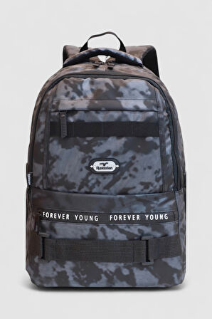 Relaxion 2052-Kamuflaj Üst Kalite Unisex Anatomik Sırt Destekli Günlük,Spor ve Okul Sırt Çantası - NKT02213-Füme-TEKEBAT