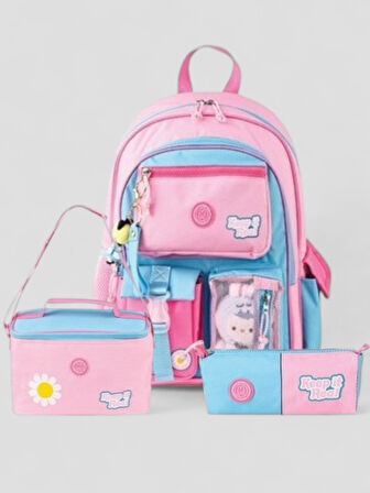 Muggle 2214 İthal Ürün Üst Kalite Unisex Çocuk Üçlü Set İlkokul Sırt Çantası - NKT02214-PEMBE-TEKEBAT