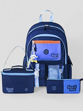 Muggle 2214 İthal Ürün Üst Kalite Unisex Çocuk Üçlü Set İlkokul Sırt Çantası - NKT02214-lacivert-TEKEBAT