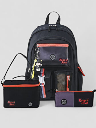 Muggle 2214 İthal Ürün Üst Kalite Unisex Çocuk Üçlü Set İlkokul Sırt Çantası - NKT02214-siyah-TEKEBAT