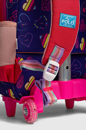 2217-My Polo Anatomik Sırt Yapılı Unisex Işıklı Tekerlekli İlkokul Çantası - NKT02217-PEMBE-TEKEBAT