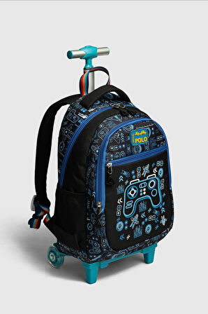 2217-My Polo Anatomik Sırt Yapılı Unisex Işıklı Tekerlekli İlkokul Çantası - NKT02217-siyah-TEKEBAT