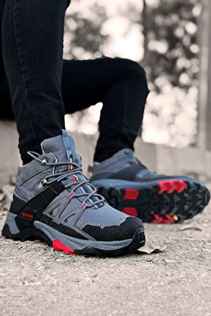 2222-Forza Anatomik Kaydırmaz Tabanlı Soft Shell Outdoor Trekking Erkek Bağcıklı Spor Bot - NKT02222-Füme-41