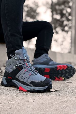 2222-Forza Anatomik Kaydırmaz Tabanlı Soft Shell Outdoor Trekking Erkek Bağcıklı Spor Bot - NKT02222-Füme-42
