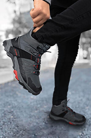 2222-Forza Anatomik Kaydırmaz Tabanlı Soft Shell Outdoor Trekking Erkek Bağcıklı Spor Bot - NKT02222-Füme-43